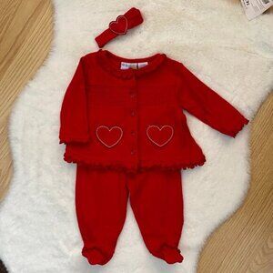 3-Piece Red Heart Ruffle Matching Set 3 Months